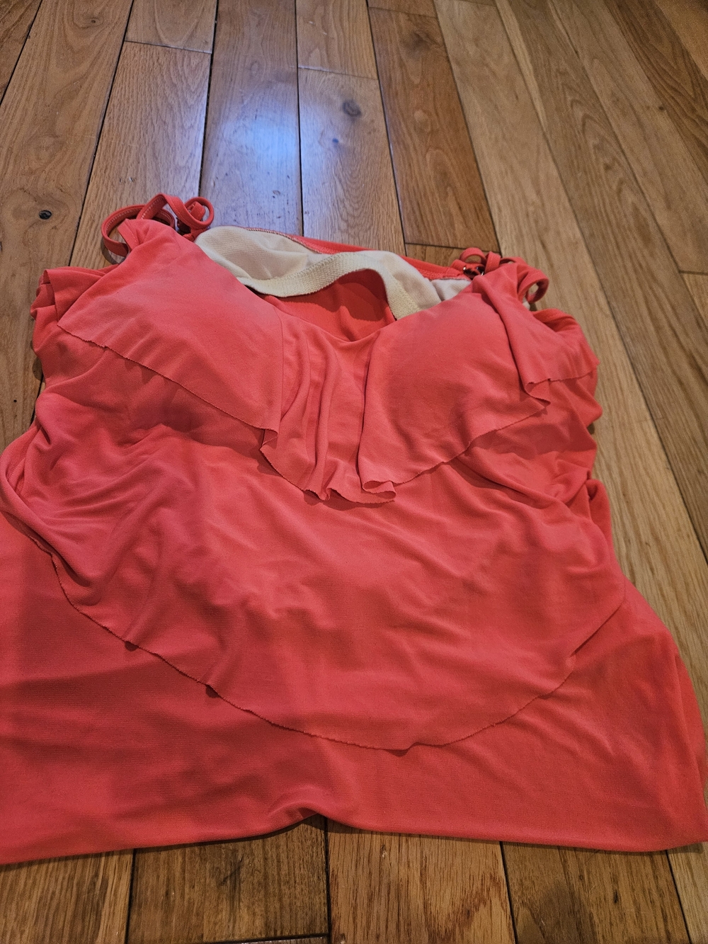 Aqua Green Coral Pink Ruffled Tankini